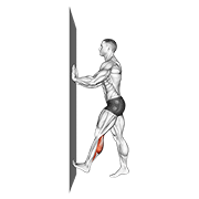 calf push stretch with hands against wall 动作演示