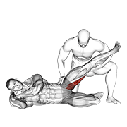 assisted side lying adductor stretch exercise demonstration