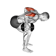 dumbbell standing bent over two arm triceps extension exercise demonstration