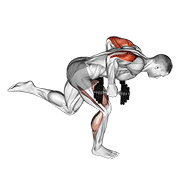 dumbbell tricep kickback with stork stance exercise demonstration